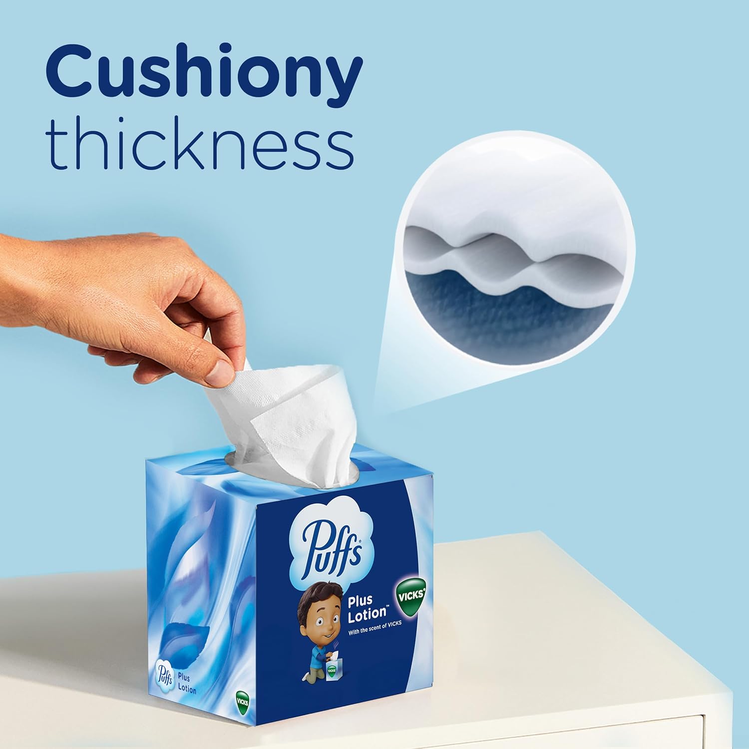 Puffs Plus Lotion with Vicks Scent Tissues, 4 Cubes of 48 - view 6